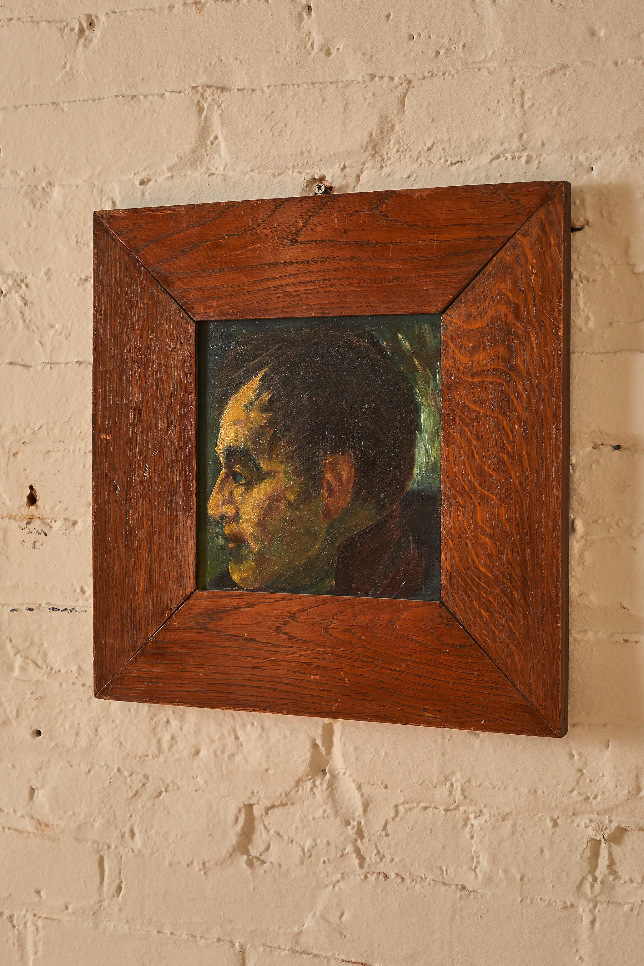 Italian Portrait in Wooden Frame In Good Condition For Sale In Long Island City, NY