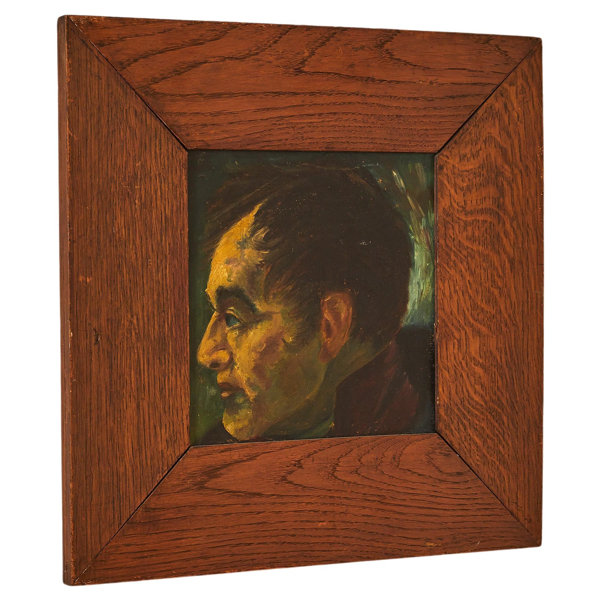 Italian Portrait in Wooden Frame For Sale