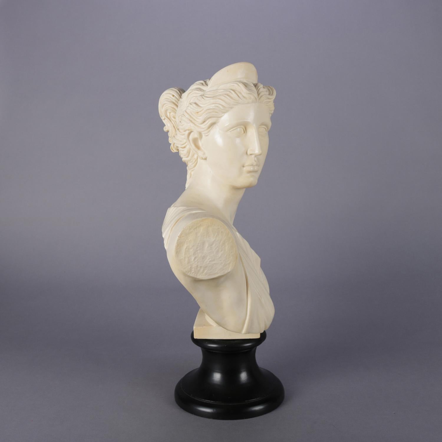 Classical Greek Italian Portrait Sculpture of Classical Artemis Signed A. Santini, Resin