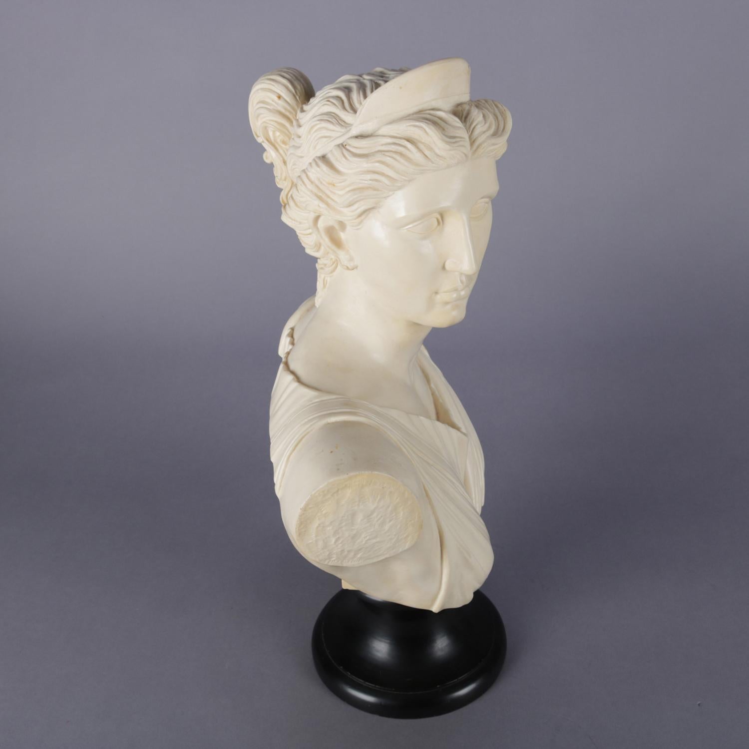 Molded Italian Portrait Sculpture of Classical Artemis Signed A. Santini, Resin