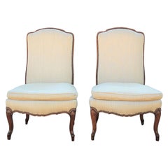 Antique Italian Possibly French Pair of Louis Style Slipper Chairs in Walnut