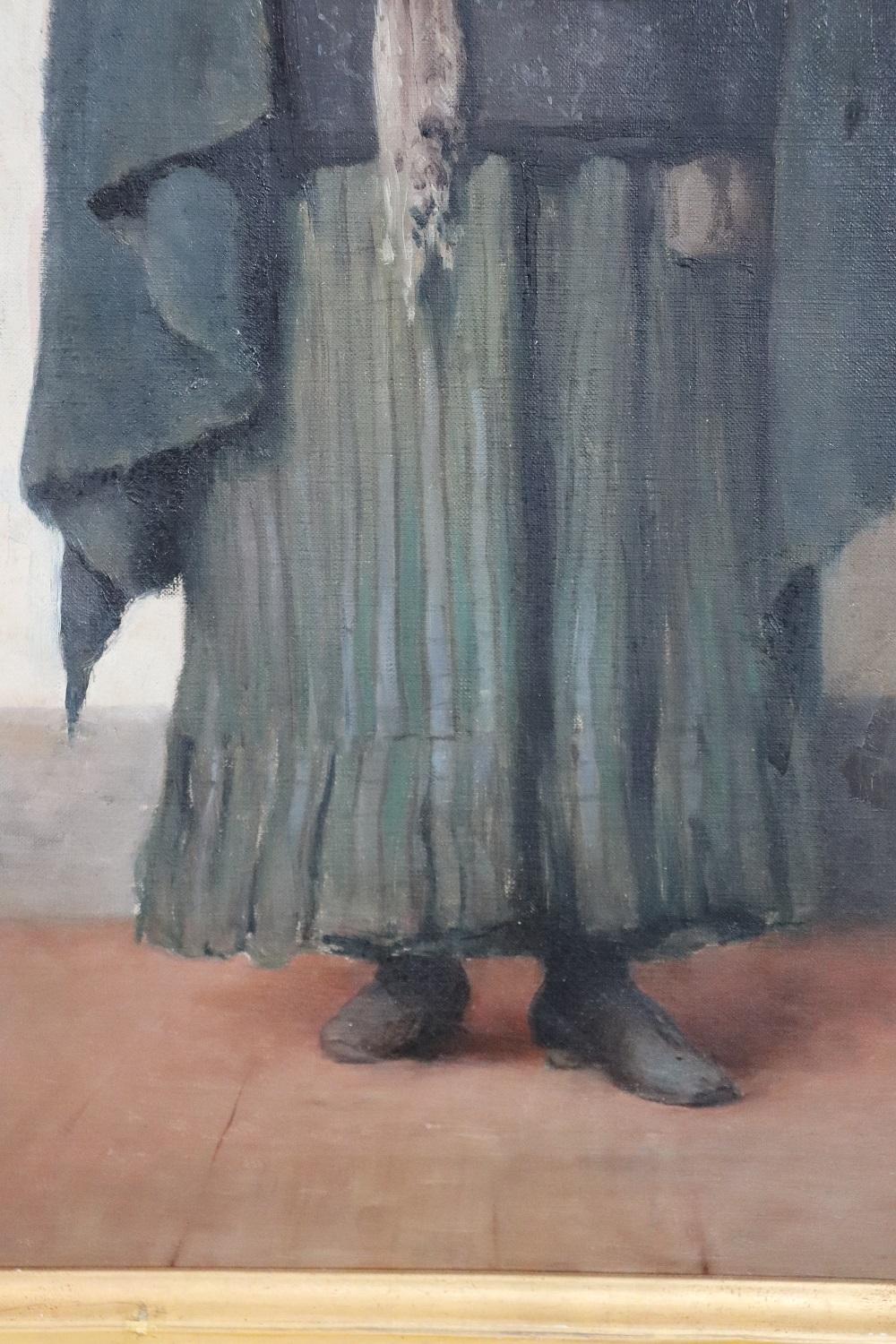 Portrait italien post-impressionniste à l'huile sur toile d'une petite fille avec accordéon en vente 1
