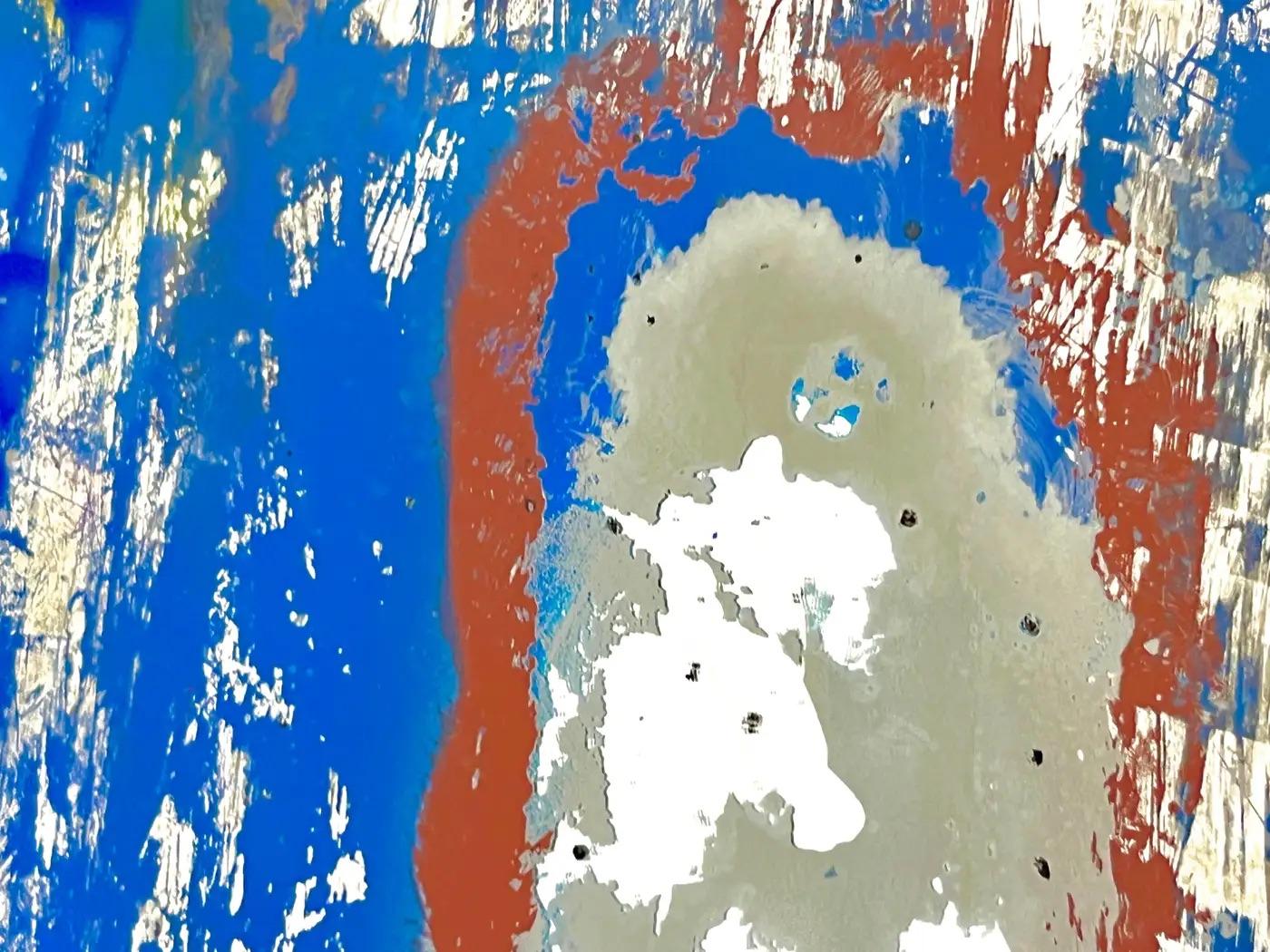 XXIe siècle et contemporain Meuble à miroir en acier italien post-moderne Art abstrait Bleu Terracotta Brown en vente
