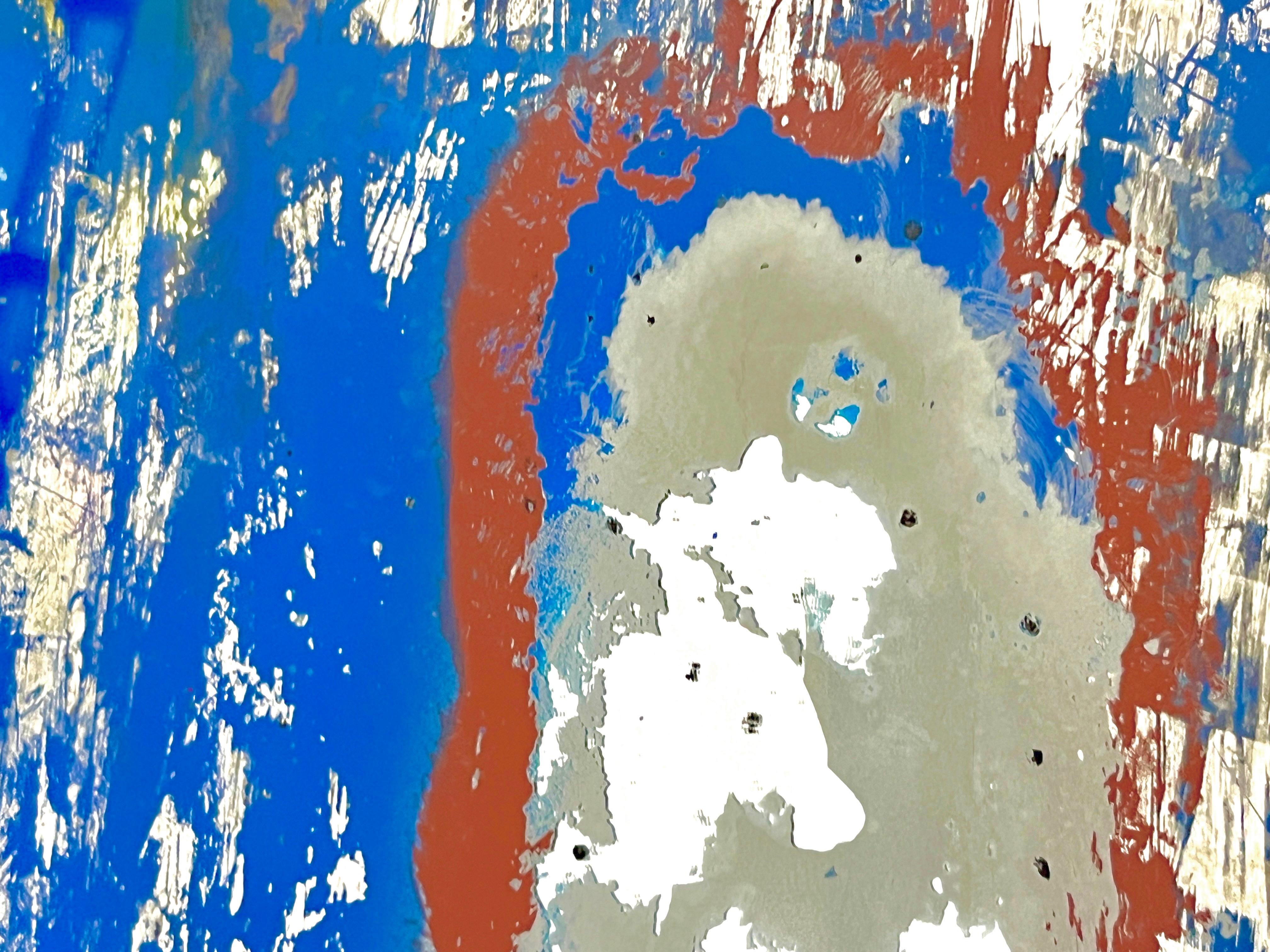 XXIe siècle et contemporain Meuble à miroir en acier italien post-moderne Art abstrait Bleu Terracotta Brown en vente