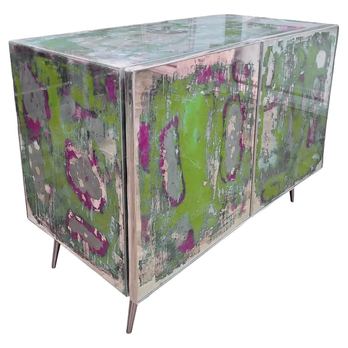 Armoire à glace en acier vert violet Art abstrait post-moderne italien