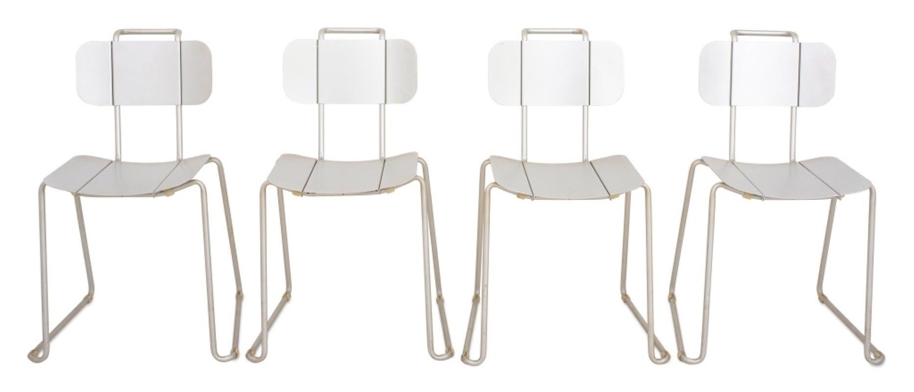 Set of Four Italian Post-Modern Aluminum Side Chairs with loop legs, circa 1980. 24.5