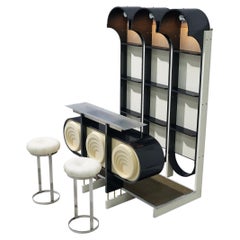 Italian Post-Modern Bar Cabinet with Stools