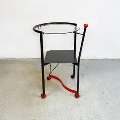 Italian Post Modern Black and Red Metal and Glass Table on Wheels, 1980s