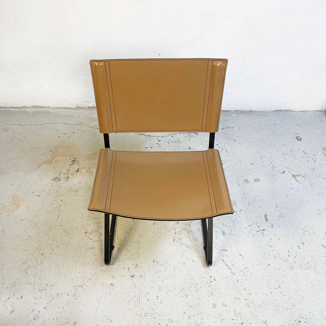 Post-Modern Italian Post Modern Black Metal and Hazelnut Leather Chair, 1980s