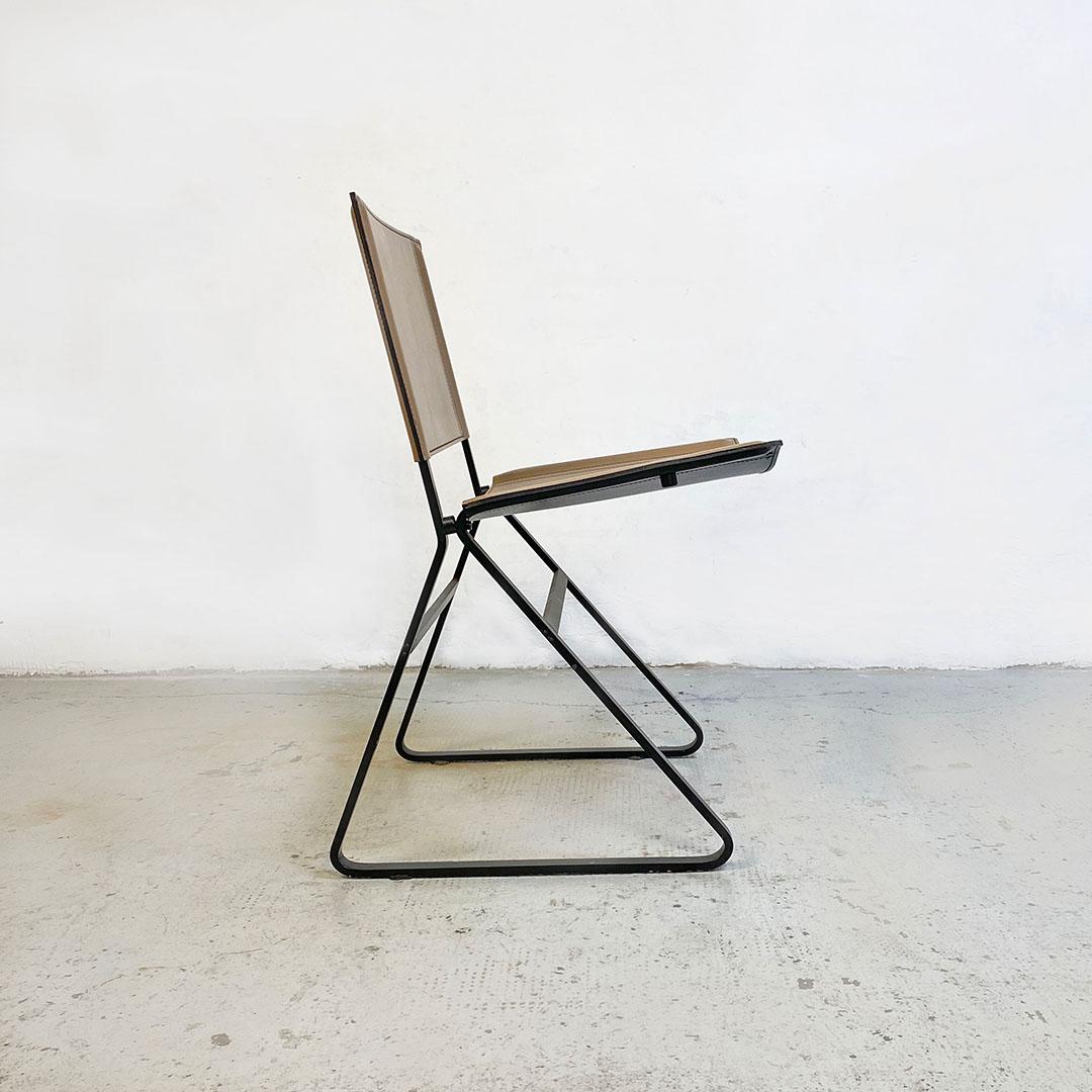 Late 20th Century Italian Post Modern Black Metal and Hazelnut Leather Chair, 1980s