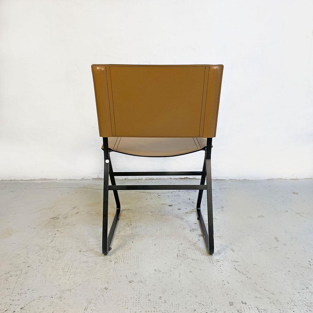 Italian Post Modern Black Metal and Hazelnut Leather Chair, 1980s 1