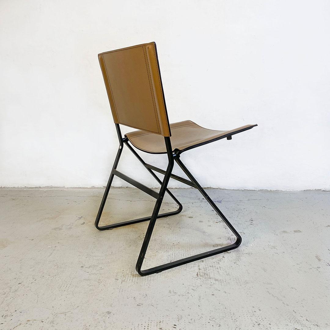 Italian Post Modern Black Metal and Hazelnut Leather Chair, 1980s 2