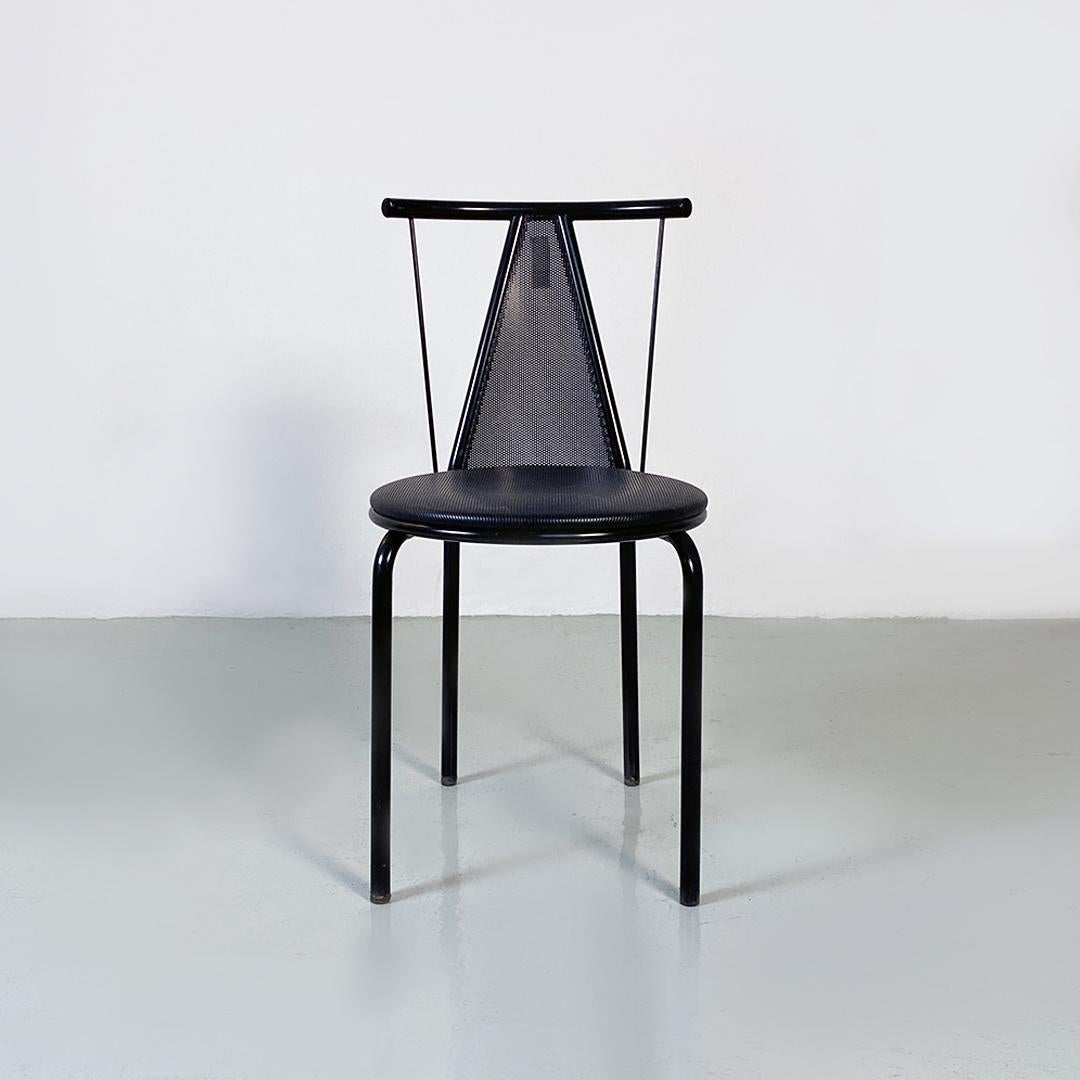 Late 20th Century Italian Post Modern Black Metal and Plastic Chairs, 1980s For Sale