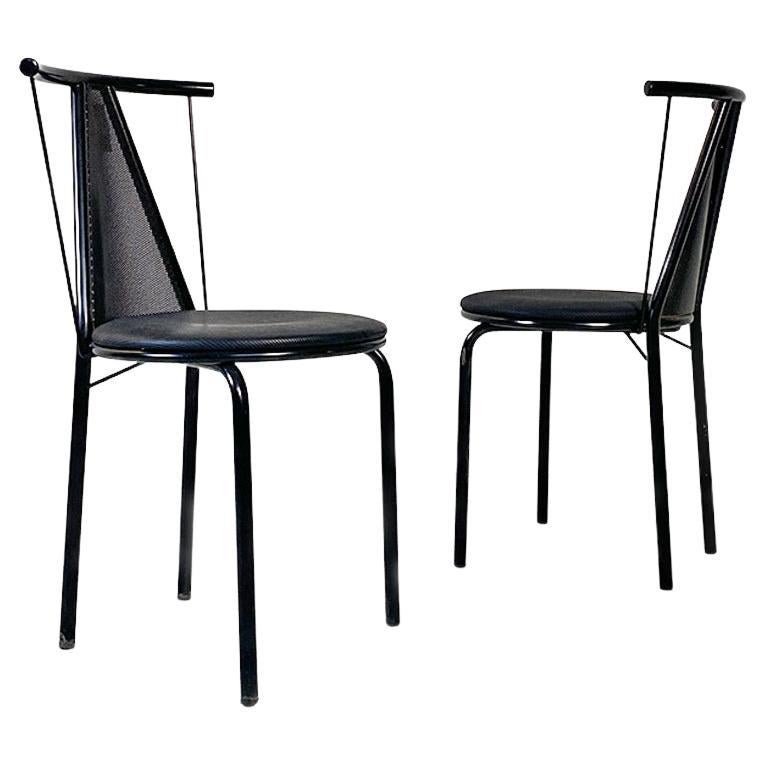 Italian Post Modern Black Metal and Plastic Chairs, 1980s For Sale