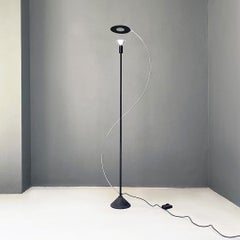 Italian post modern black metal and steel floor halogen floor lamp, 1980s