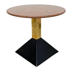 Italian Post Modern Black Metal, Brass and Reddish Marble Tray Table, 1980s