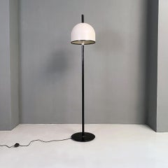 Italian Post Modern Black Metal Stem and White Metal Lampshade Floor Lamp, 1980s