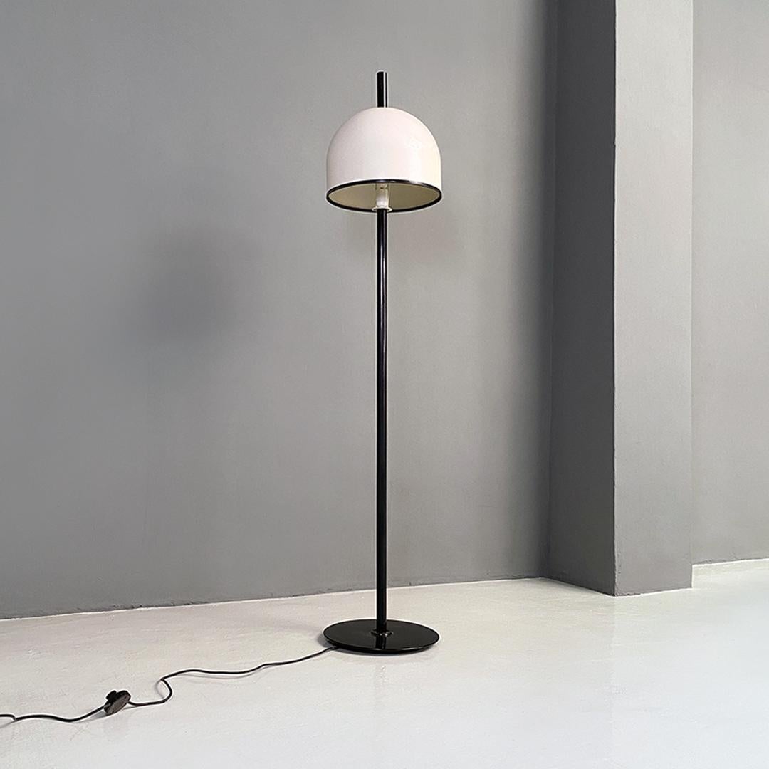Post-Modern Italian Post Modern Black Metal Stem and White Metal Lampshade Floor Lamp, 1980s For Sale