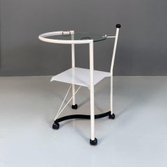 Italian Post Modern Black White Metal Glass Food Trolley or Coffee Table, 1980s