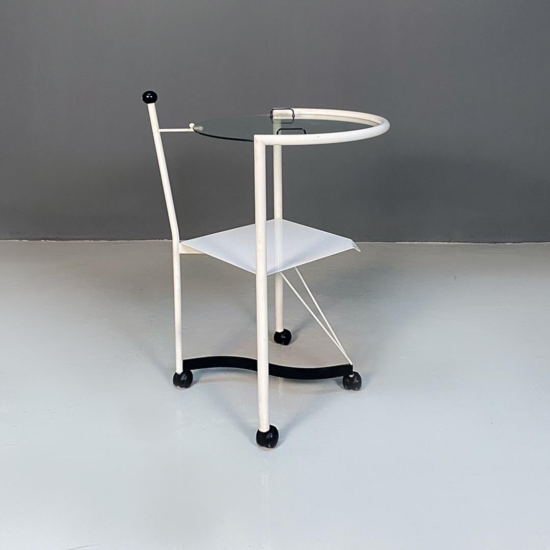 Italian Post Modern Black White Metal Glass Food Trolley or Coffee Table, 1980s In Good Condition In MIlano, IT