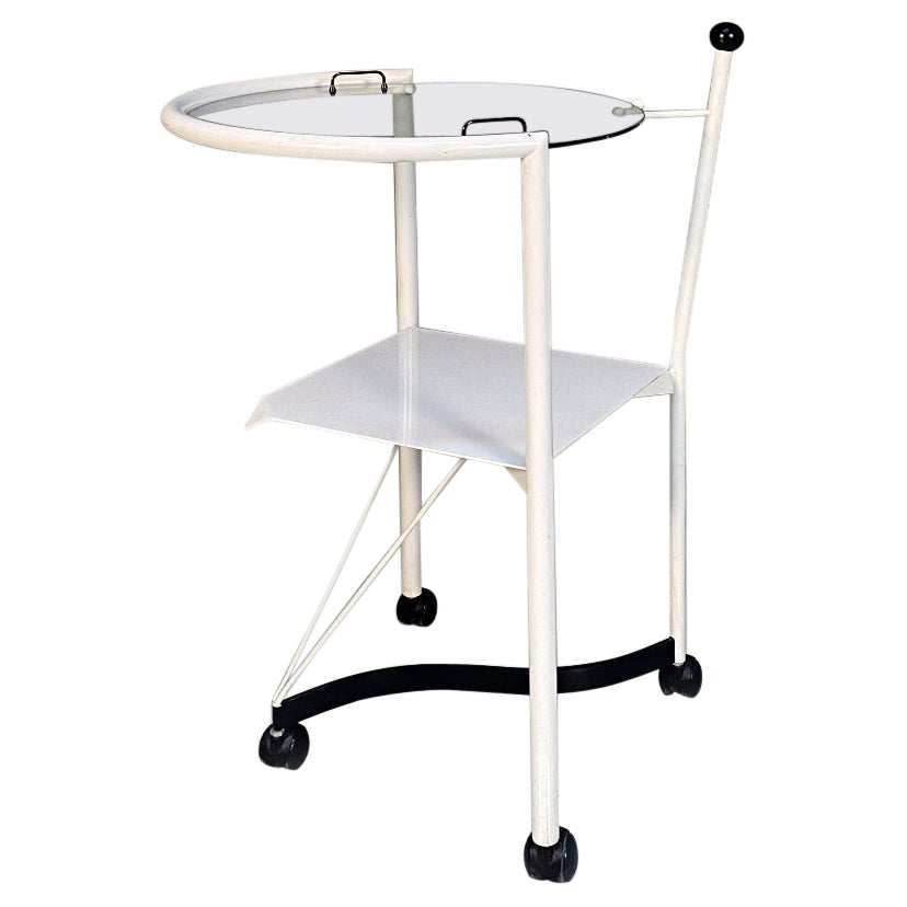 Italian Post Modern Black White Metal Glass Food Trolley or Coffee Table, 1980s