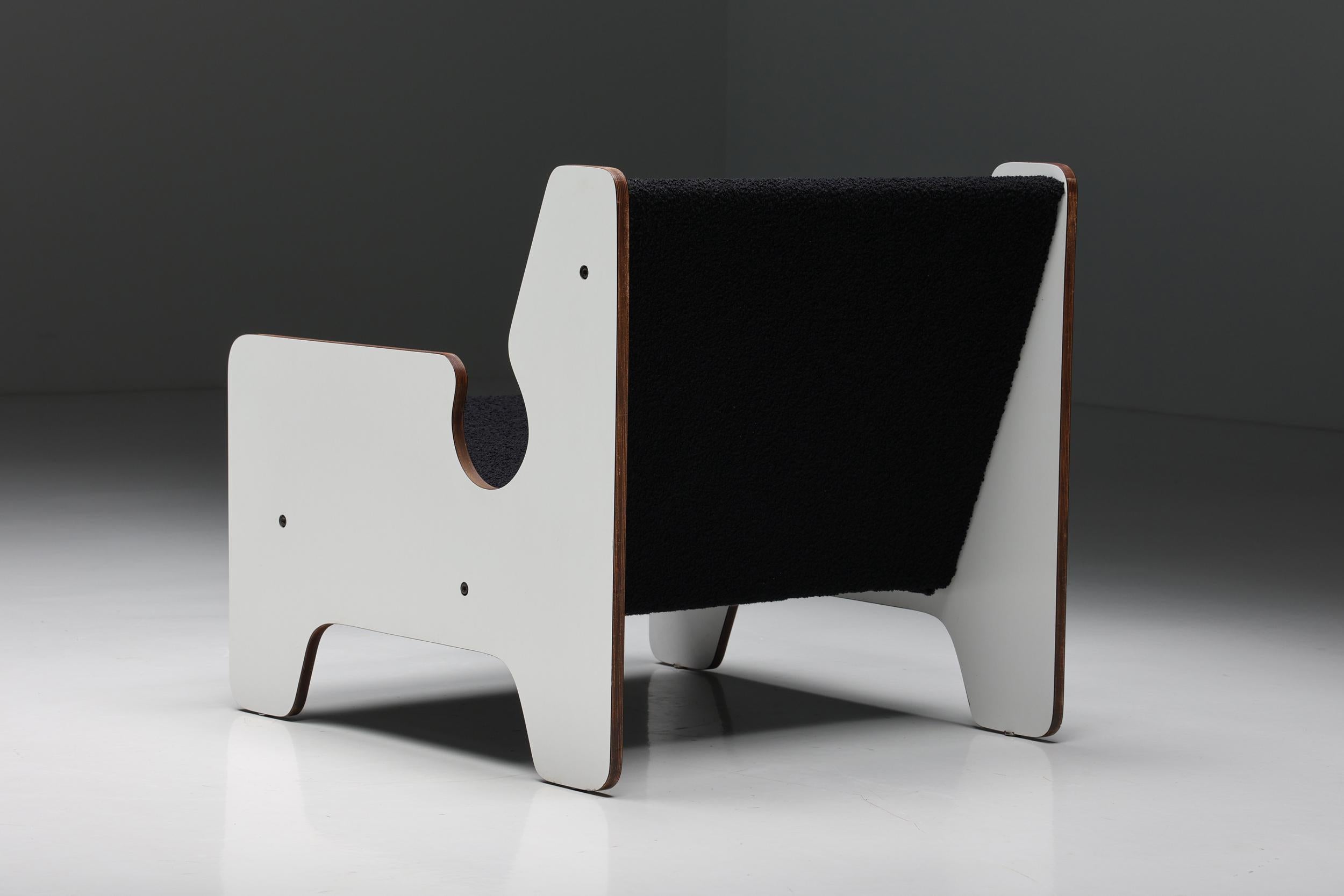Wood Post-Modern Black & White Lounge Chair, Italy, 1970s For Sale