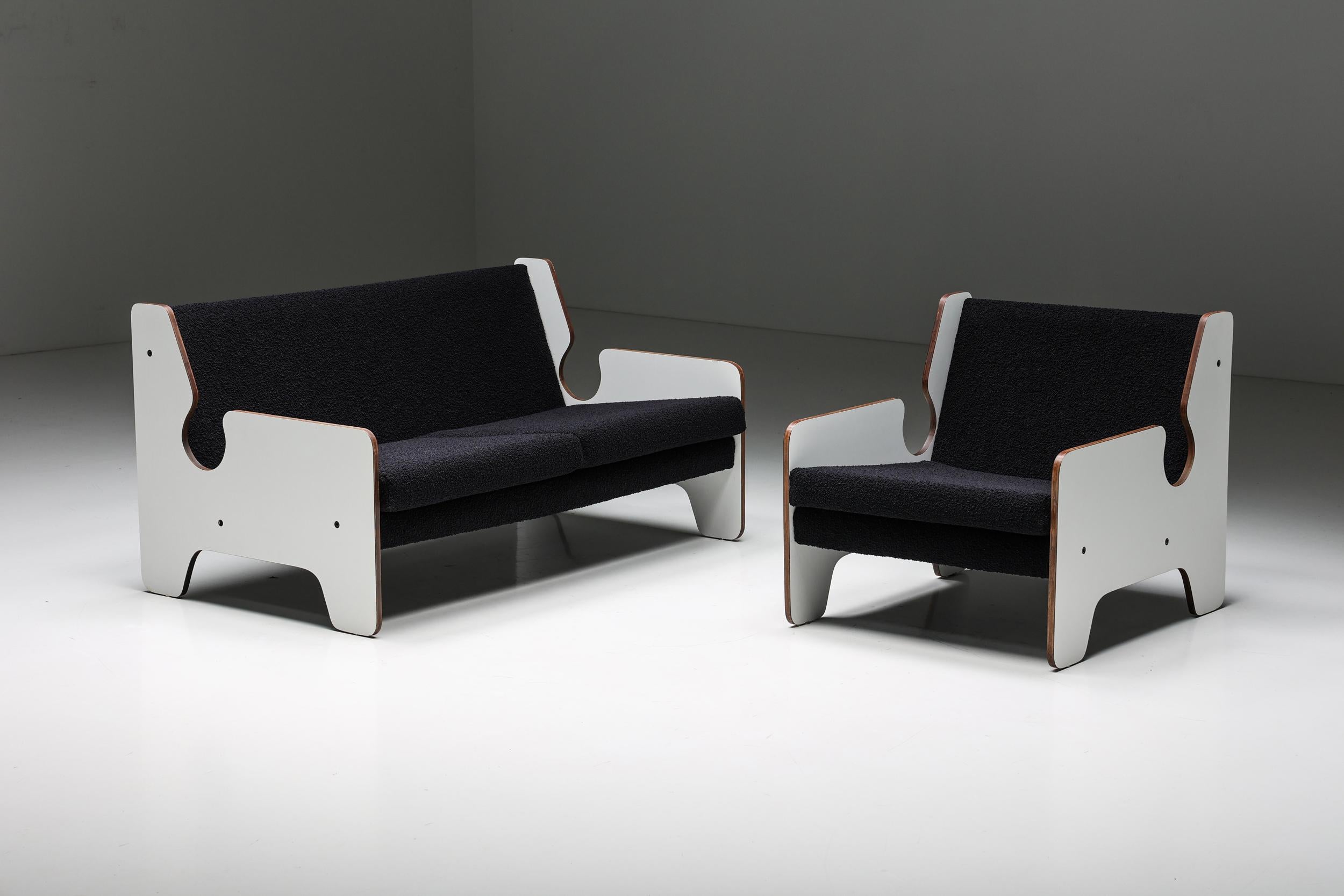 Postmodernes schwarz-weißes Zweisitzer-Sofa mit zwei Sitzen, Italien, 1970er Jahre im Angebot 7