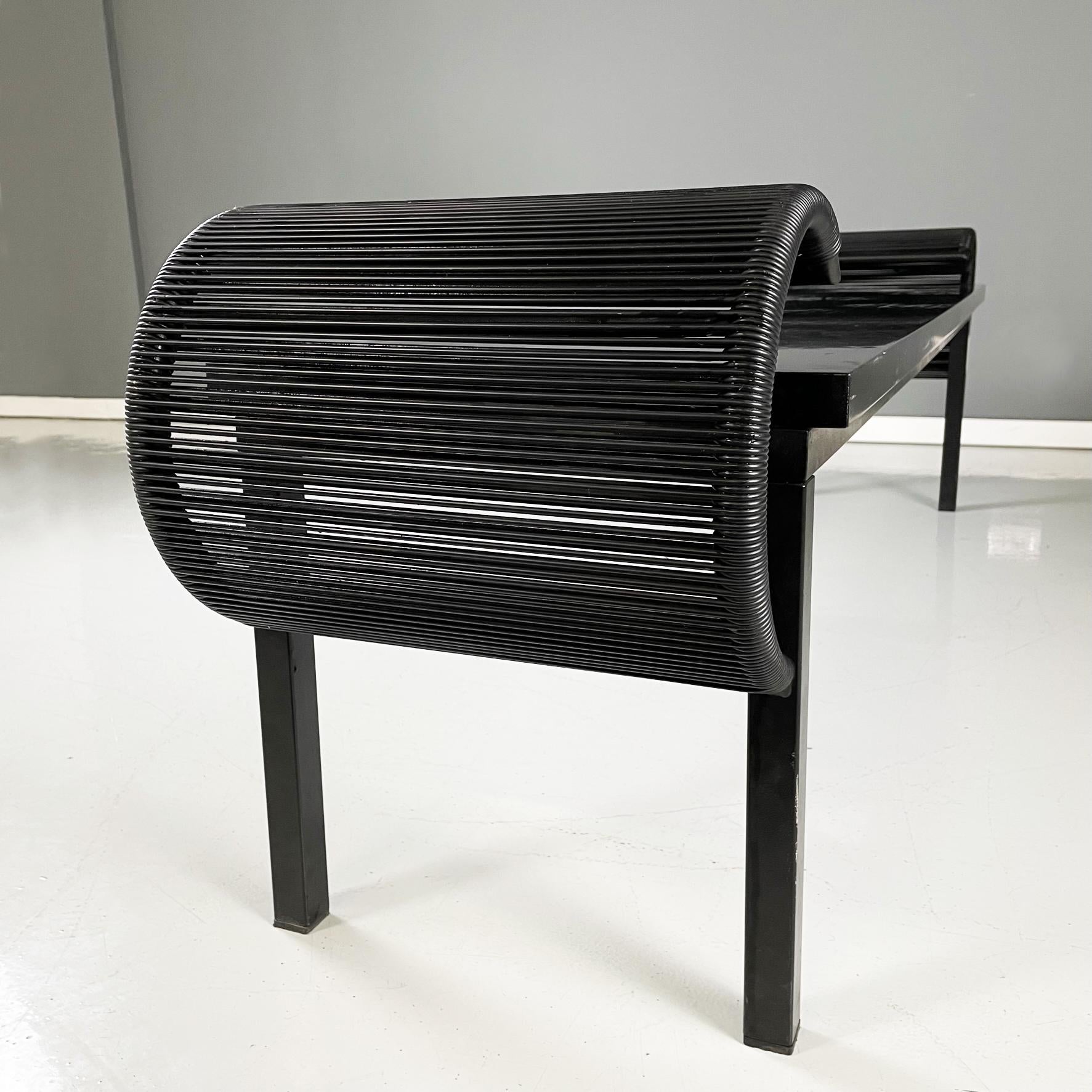 Metal Italian post-modern Black wood, metal and plastic bench by Nanni Fly Line, 1990s For Sale