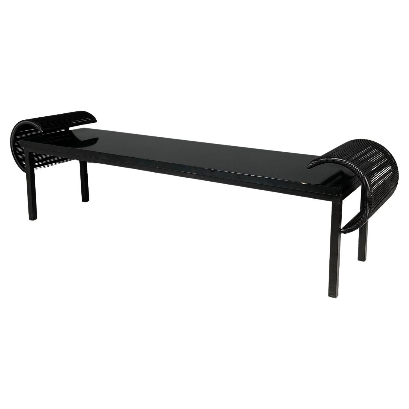 Italian post-modern Black wood, metal and plastic bench by Nanni Fly Line, 1990s For Sale