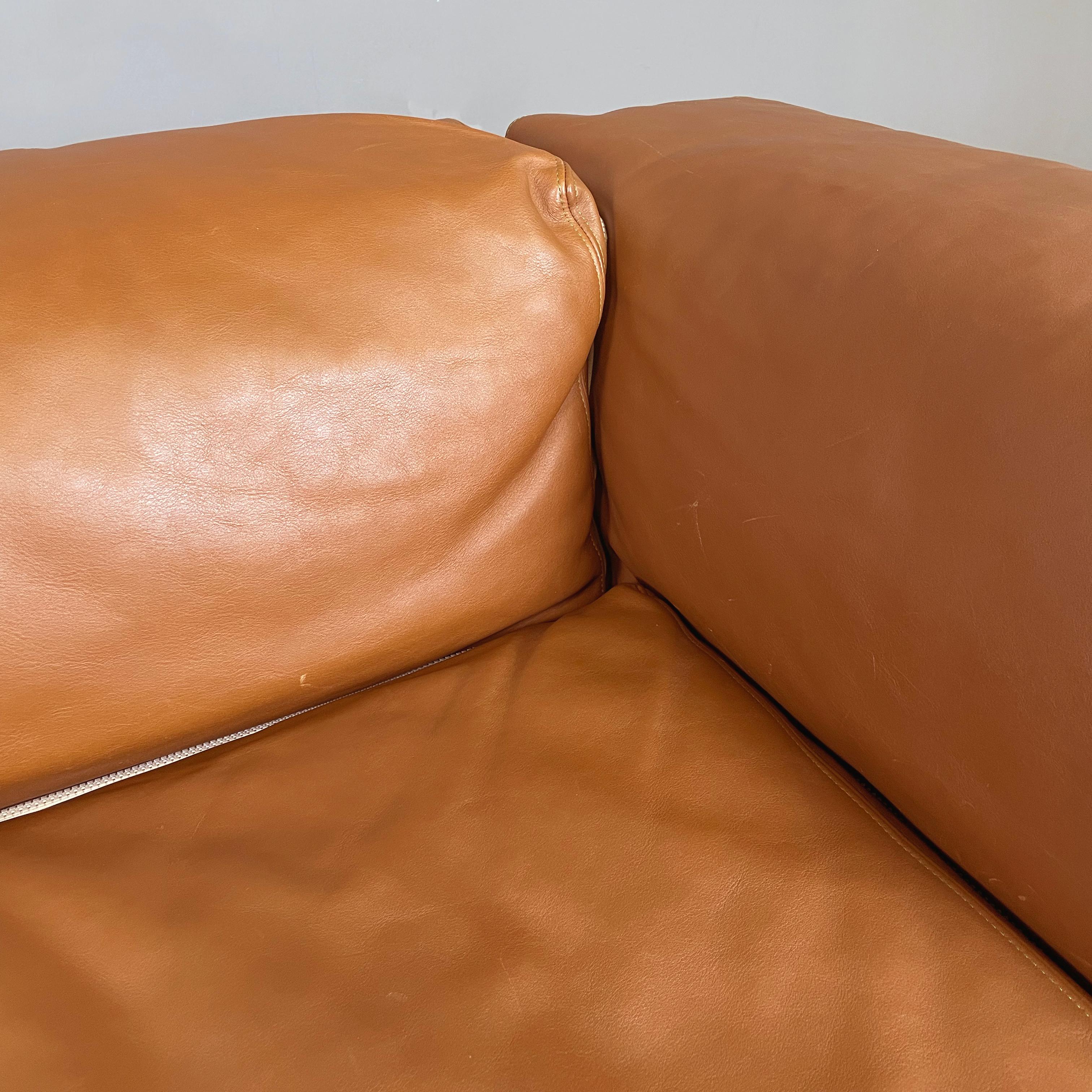 Italian post modern Brown leather and dark wood sofa by Cappellini, 2000s For Sale 1