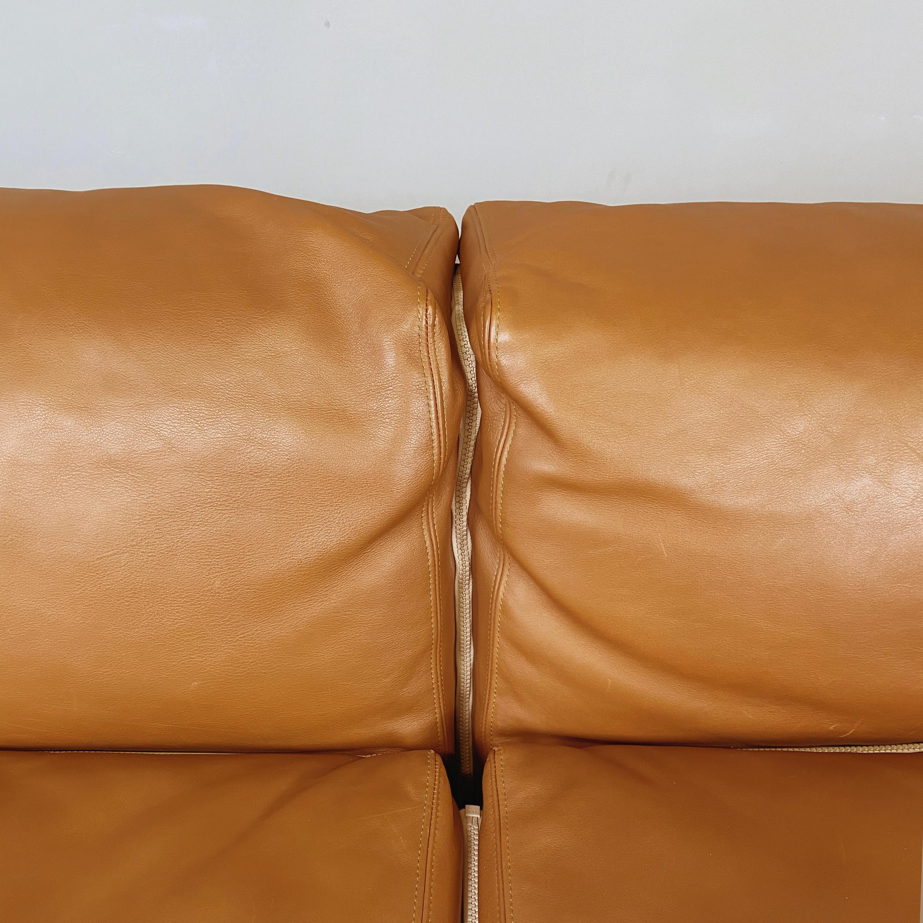 Italian post modern Brown leather and dark wood sofa by Cappellini, 2000s 2