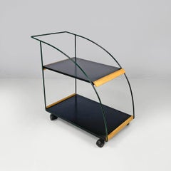 Italian post-modern cart black laminate shelves and green metal structure 1980s