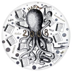 Italian Post-Modern Ceramic Wall Calendar Plate 2008 by Fornasetti, 2008