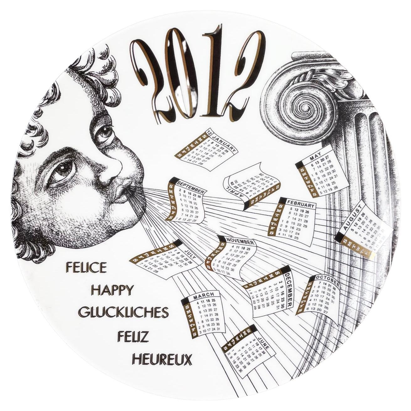 Italian Post-Modern Ceramic Wall Calendar Plate 2012 by Fornasetti, 2012