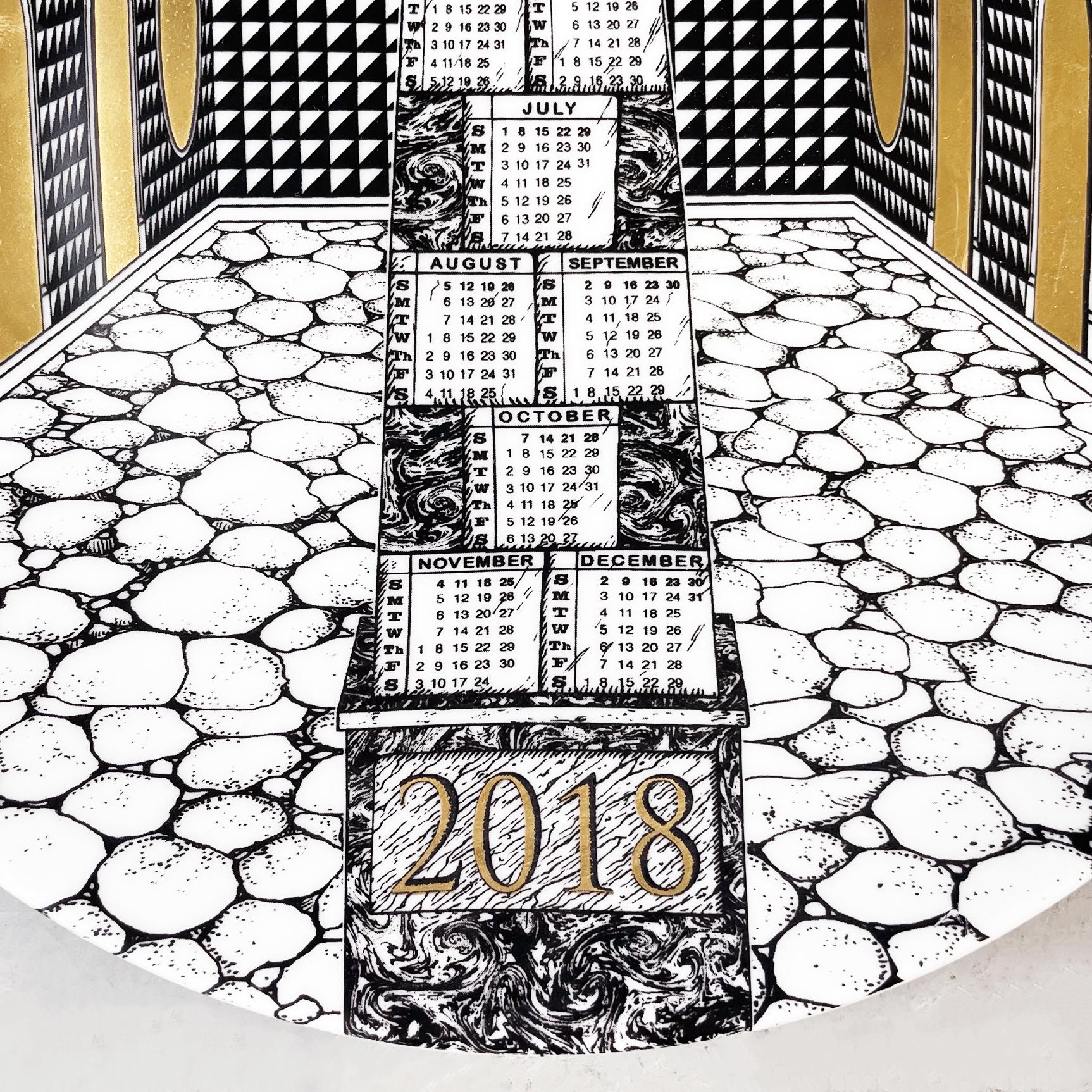 Italian Post-Modern Ceramic Wall Calendar Plate 2018 by Fornasetti, 2018 In Excellent Condition In MIlano, IT