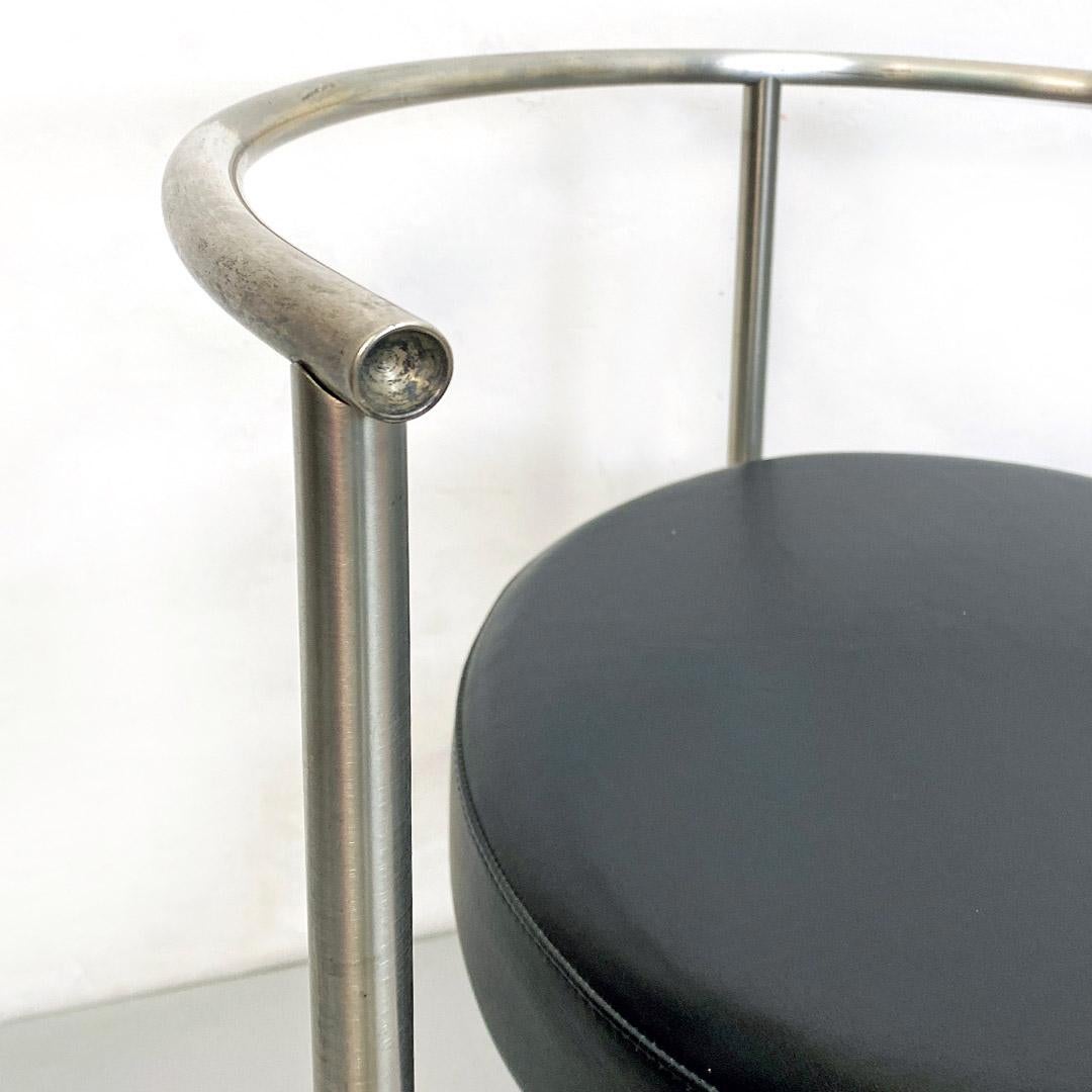 Italian Post Modern Cockpit Shape Leather and Steel Side Chair, 1980s For Sale 5