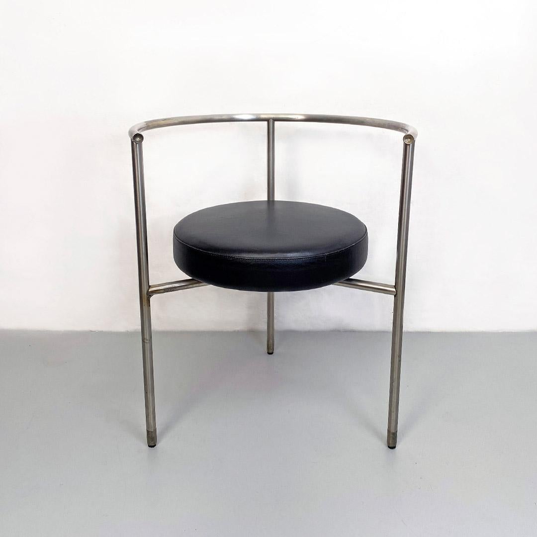 Italian Post Modern Cockpit Shape Leather and Steel Side Chair, 1980s For Sale 9