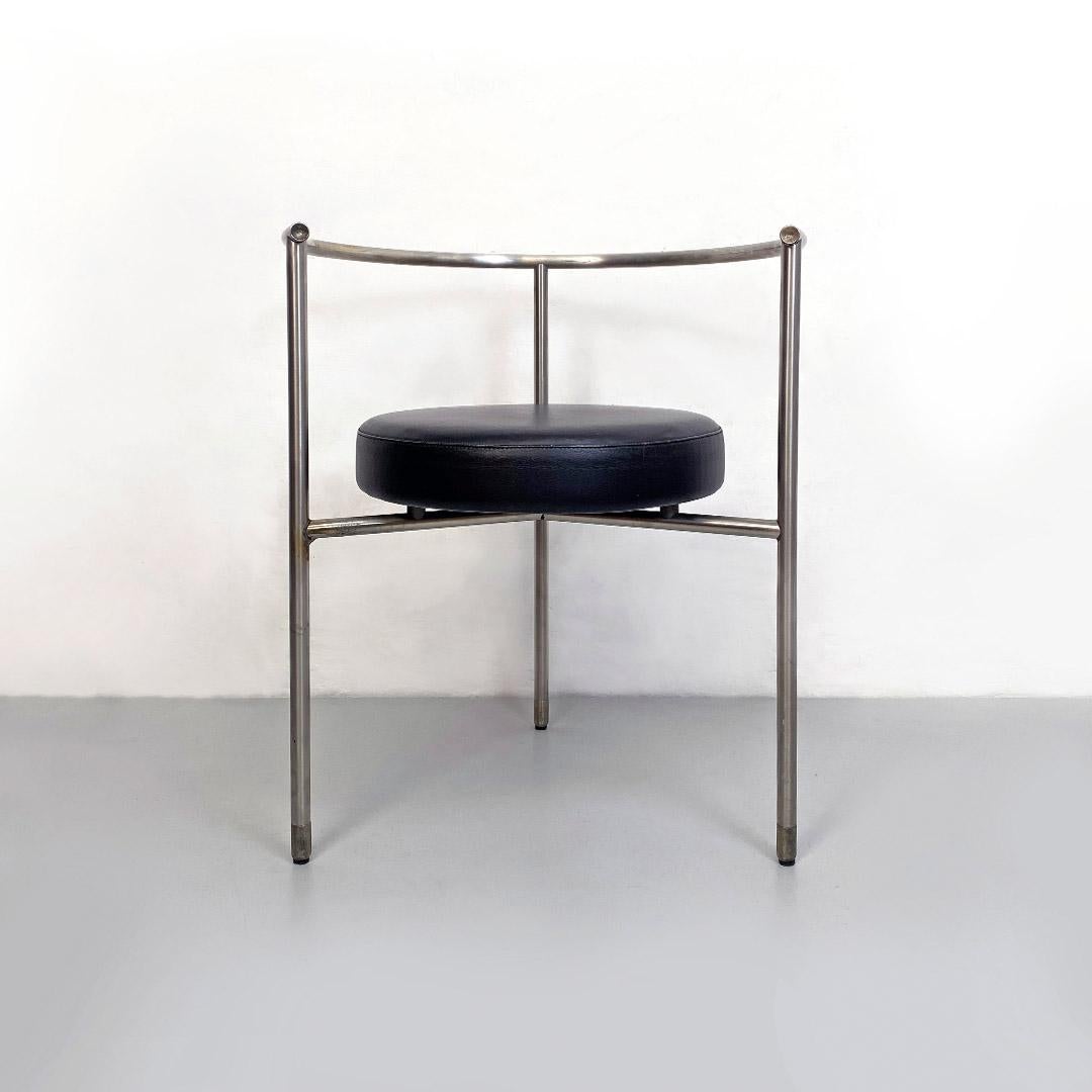 Italian Post Modern Cockpit Shape Leather and Steel Side Chair, 1980s For Sale 10