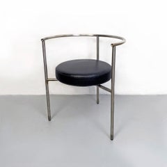 Italian Post Modern Cockpit Shape Leather and Steel Side Chair, 1980s