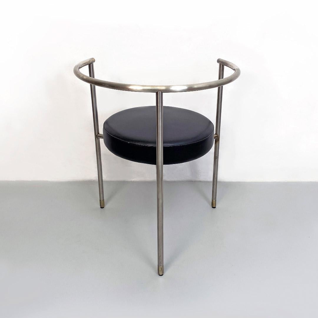 Post-Modern Italian Post Modern Cockpit Shape Leather and Steel Side Chair, 1980s For Sale