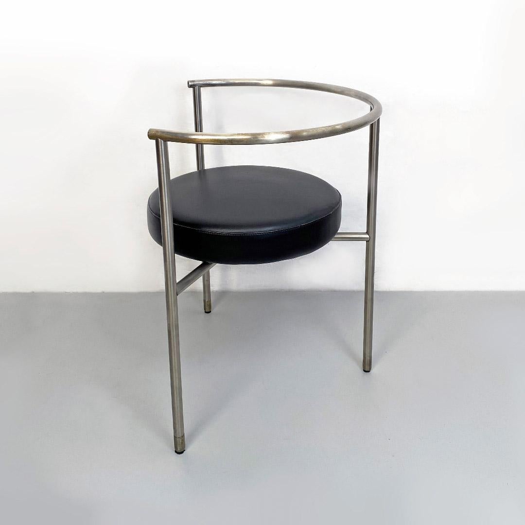 Late 20th Century Italian Post Modern Cockpit Shape Leather and Steel Side Chair, 1980s For Sale