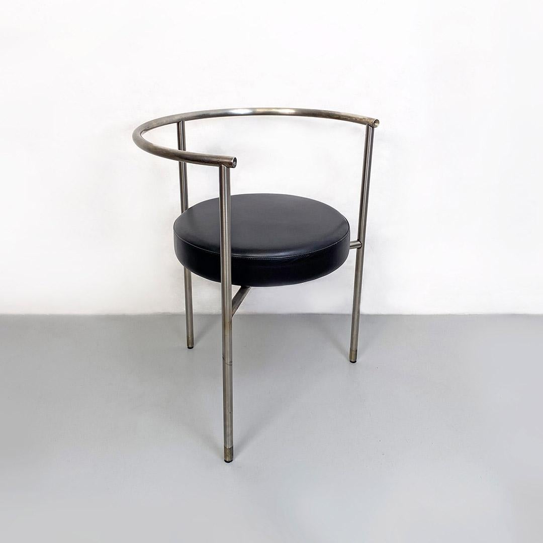 Italian Post Modern Cockpit Shape Leather and Steel Side Chair, 1980s For Sale 1