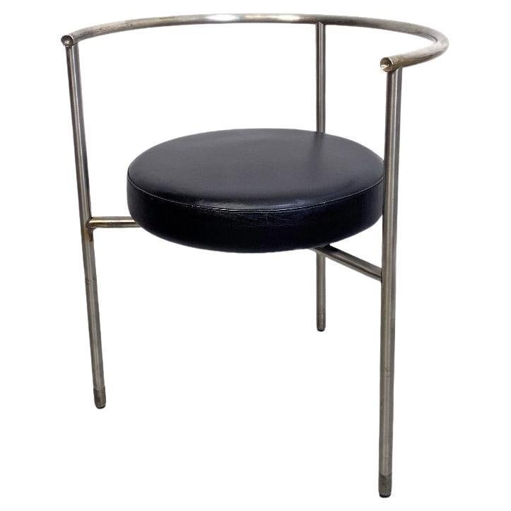 Italian Post Modern Cockpit Shape Leather and Steel Side Chair, 1980s For Sale