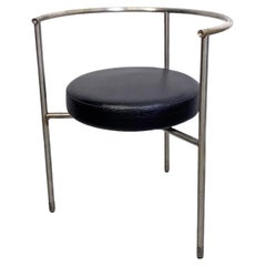 Italian Post Modern Cockpit Shape Leather and Steel Side Chair, 1980s