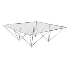 Italian Post-Modern Coffee Table in Steel and Tempered Glass, 2000s