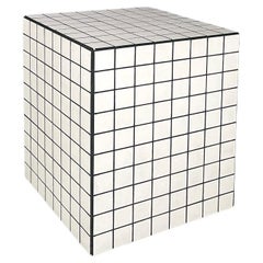 Italian post modern coffee table with white stoneware tiles and black grout 2023