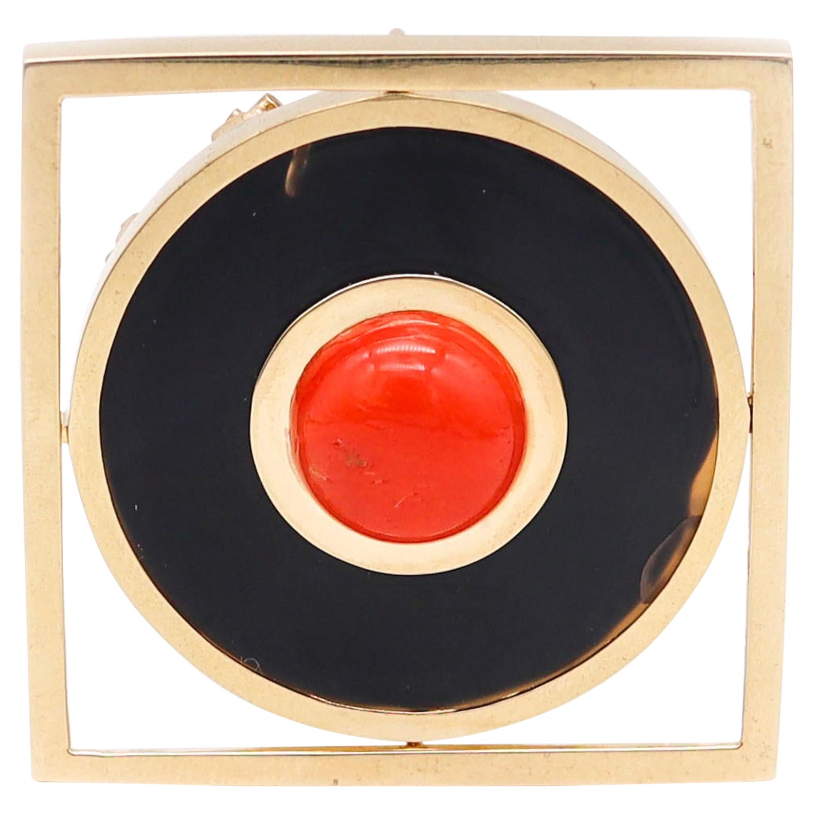 Broche pendentif convertible italienne post-moderne en or 18 carats avec corail en vente