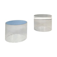 Italian Post-Modern Cylindrical Coffee Tables in Grey and Blue Plexiglass, 2000s