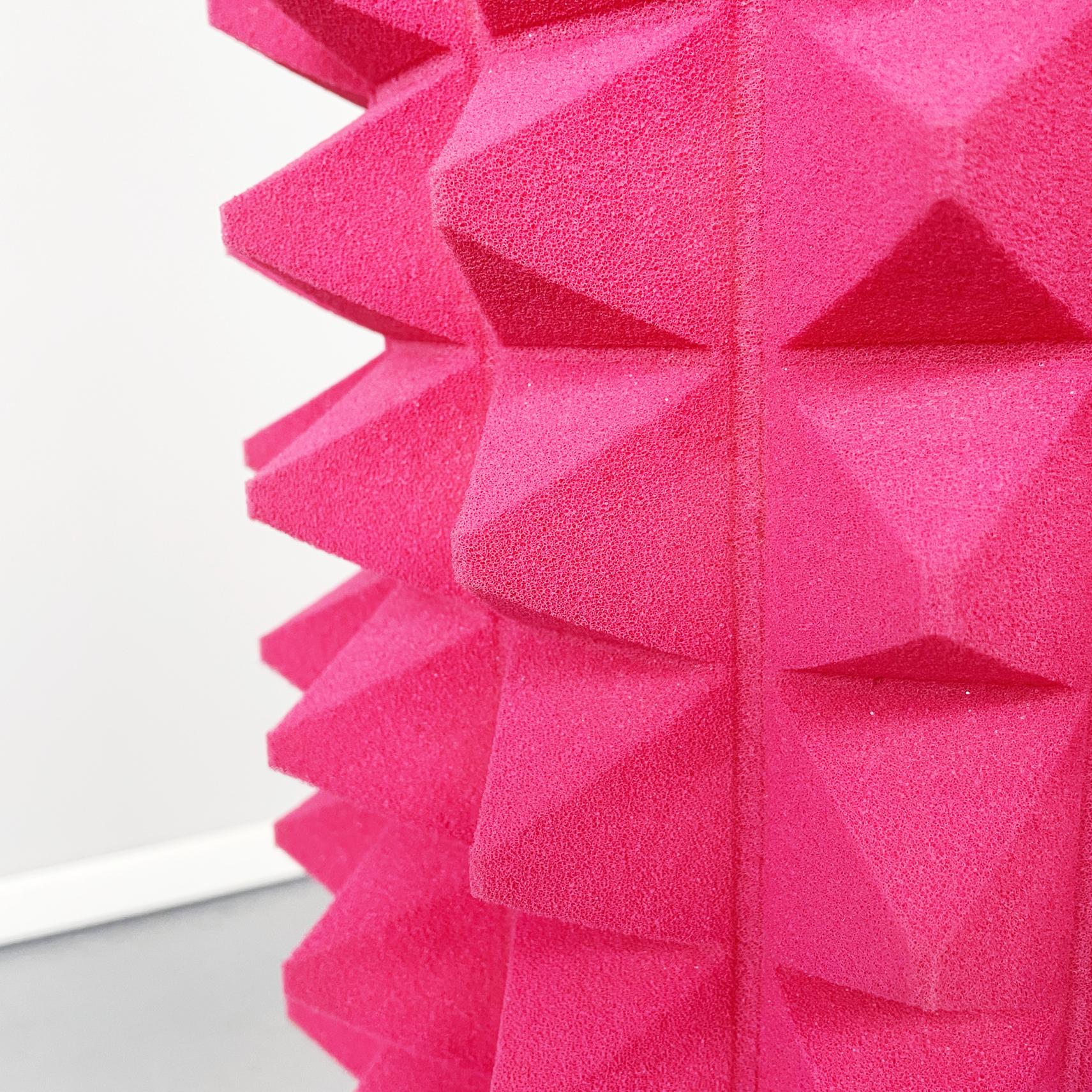 Italian Post-Modern Cylindrical TOTEM with Pyramids in Pink Foam, 1980-2000s 2