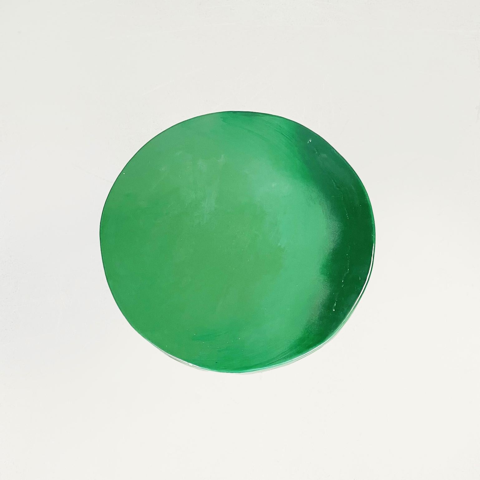 Contemporary Italian Post-Modern Decorative Round Tables in Green Glazed Ceramic, 2000s